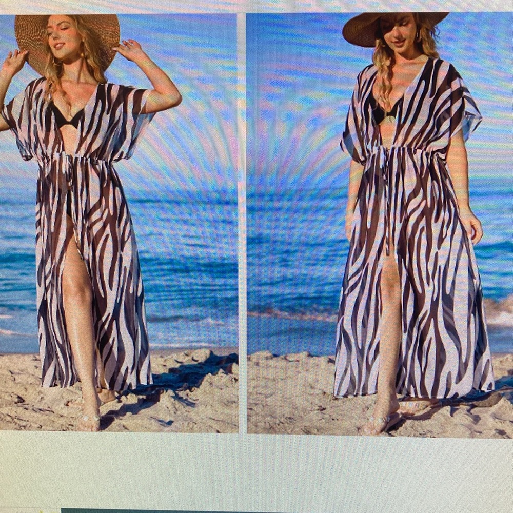 CUPSHE Tidal Muse Abstract Cover-Up Kimono Black & Off White Medium NWT
